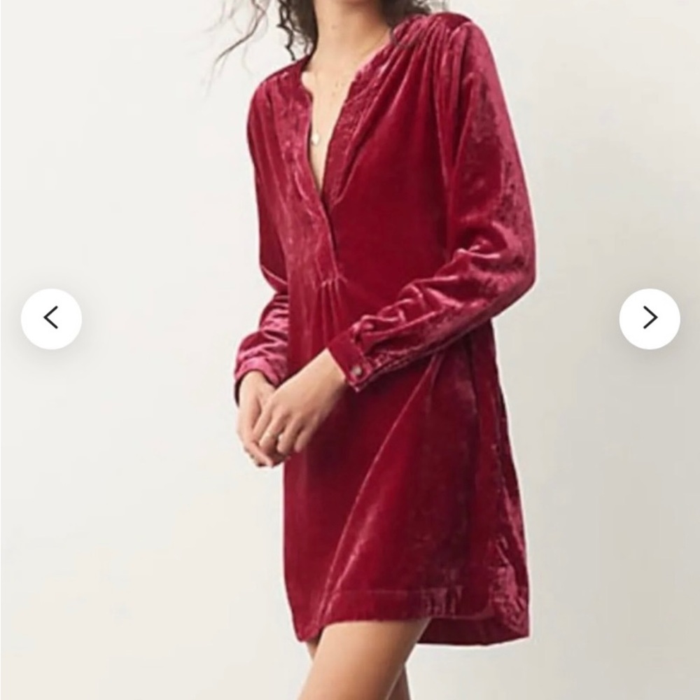 Anthropologie Melody Red Velvet Tunic Dress sz medium